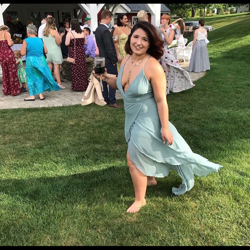 Green high low dress